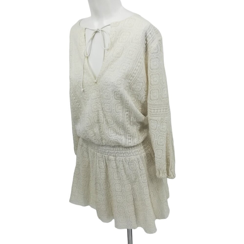 Alice & Olivia Lace Boho Blouson Peasant Dress Size 4 Ivory Lined 3/4 Sleeve